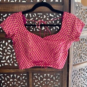 Designers Originals Fuchsia and Gold pure brocade silk Saree Blouse